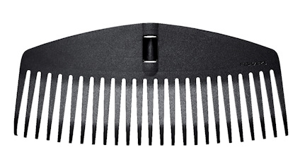 Svart räfshuvud med breda platta tänder, märkt med "Fiskars".