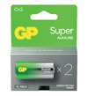 Förpackning med två GP Super Alkaline C-batterier.