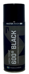 Svart sprayfärgsburk märkt "High Temp 600° Black" och "Made in Sweden" med svensk flagga nedtill.