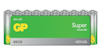 Förpackning med 20 alkaliska AA-batterier i silver, märkt "GP Super Alkaline" och "+50% More Power".