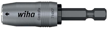 Bitsadapter av metall märkt "wiha CentroFix 7148CF" med en sexkantig infästning.