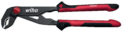Polygrip-tång med svart stålkäft, röd och svart dubbelfärgad grepphandtag, märkt "wiha industrial".