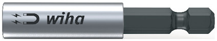 Magnetisk bitshållare med texten "wiha" och en magnetikon på en metallcylinder med svart sexkantigt fäste.