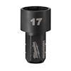 Svart sexkantshylsa med texten "17" på toppen, och vita tryck "Milwaukee" samt en produktkod på sidan.