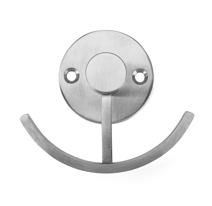 Metallkrok med leende form, satt mot en vit bakgrund.