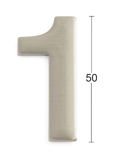 Siffran "1" i metall med en höjdmått på 50 mm.