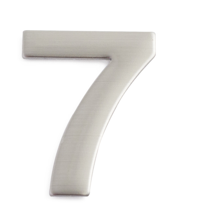 Siffra "7" i metallisk finish på vit bakgrund.