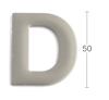 Stålbokstav "D" med borstad finish, höjd 50 mm.