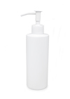 Vit tvålpump med smal, cylindrisk design och en pumpmekanism på toppen.