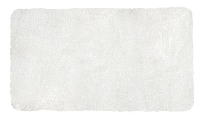 Vit rektangulär matta med fluffig och mjuk textur.
