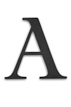 Svart bokstav "A" i ett serif-typsnitt, centrerad mot en vit bakgrund.