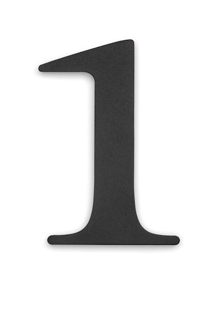 Siffra 1 i svart stilren design på vit bakgrund.
