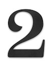 Svart siffra "2" med ett elegant, stiliserat typsnitt mot en vit bakgrund.