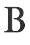 Svart bokstav "B" med serif-design på vitt bakgrund.