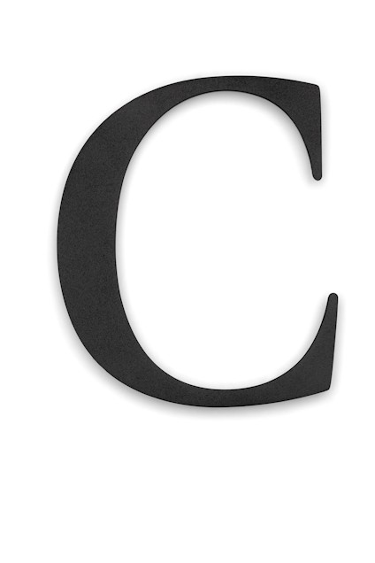 Svart bokstav "C" i ett stilrent typsnitt på vit bakgrund.