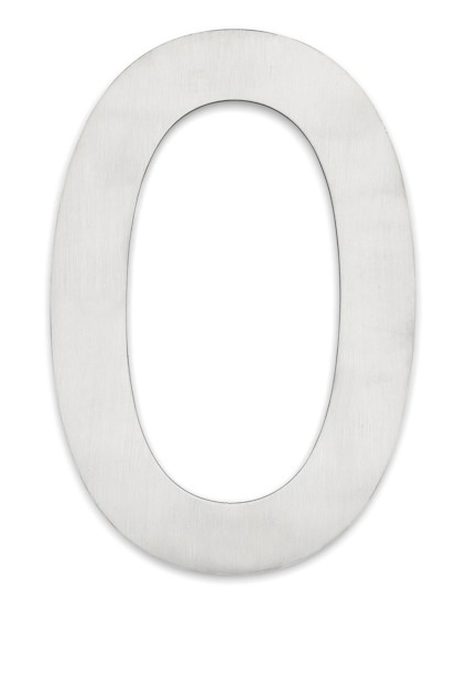 Siffra i rostfritt stål i formen av en nolla, med en polerad yta.