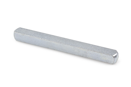 Sexkantig metallstav på vit bakgrund.