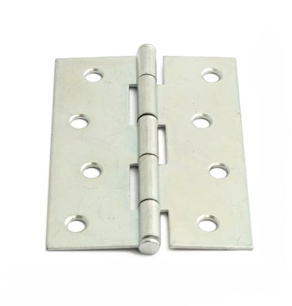 Metallgångjärn med sex monteringshål, två rader på vardera sidan om leden.