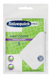 Förpackning med Salvequick Med Maxi Cover, innehåller 5 sterila och mjuka kompresser för känslig hud.