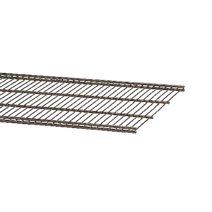 Trådhylla i grafitfärg med parallella metallstänger.