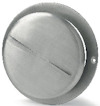Rund tallriksventil i borstat aluminium med centrerade springor och en monteringsöppning.