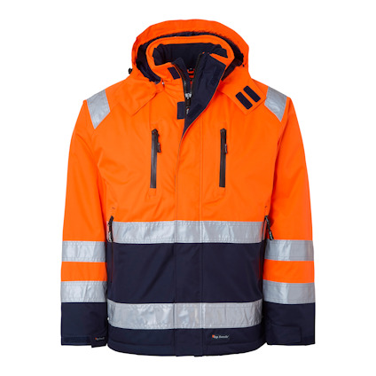 VINTERJACKA 122 HI-VIS VARSELORANGE/MARINBLÅ XS