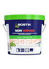 Behållare med grönt lock och handtag. Text: "Bostik Non Woven, Bond - Decoration, 1L".