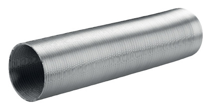 Metallisk böjbar ventilationsslang med rillor längs hela ytan.