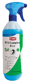 Sprayflaska med blått rengöringsmedel, märkt "CRC ECO Complex Blue", "Food Safe" och "Biodegradable".