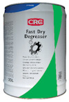 Vit och grön tunna med etikett "CRC Fast Dry Degreaser" och flera språkigt produktnamn.