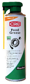 Grön sprayburk med etikett märkt "CRC Food Grease". Lock och rör är gröna, med fokus på användning inom livsmedelssäkra miljöer.