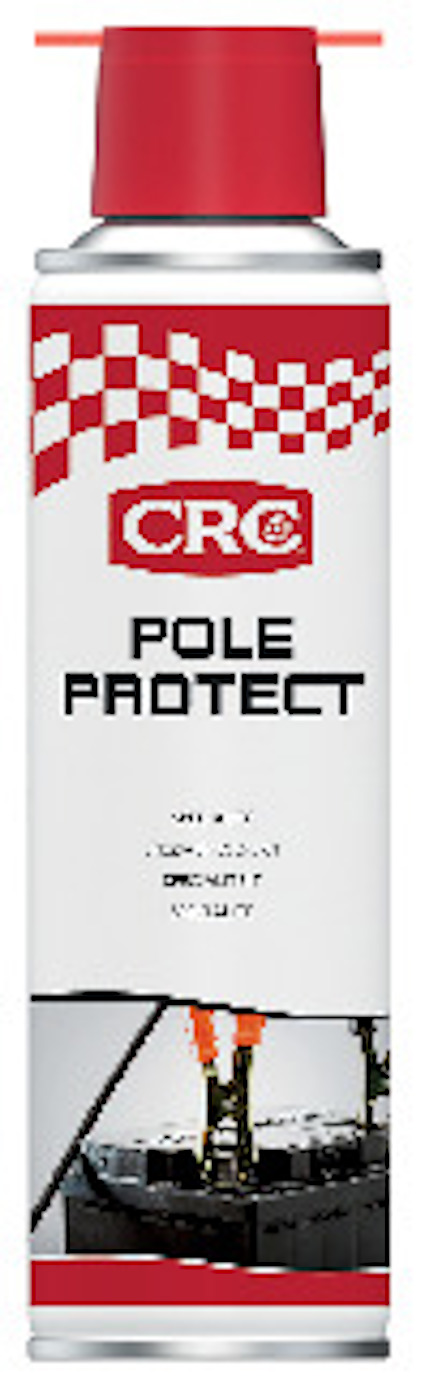Sprayburk med röd kork och etikett med texten "CRC POLE PROTECT SPECIALTY".