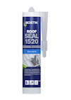 Förpackning med Bostik Roof Seal 1520 tätmassa, blå och vit etikett, applikationsmunstycke ovanpå.
