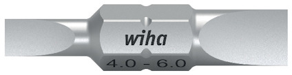 Dubbelbits med texten "wiha 4.0-6.0" graverad på den silverfärgade ytan.