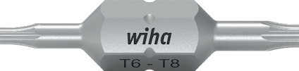 Skruvbits i metall med texten "wiha T6-T8" på sidan.