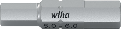 Dubbelbits i silver med texten "wiha" samt markeringar "5.0 - 6.0".