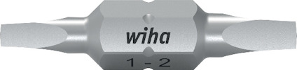 Dubbelbits med fyrkantig spets, graverad text "wiha 1-2" på mitten.