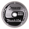 Rund sågklinga med text "Makita" och "Specialized for aluminum cutting", samt flera symboler tryckta på ytan.