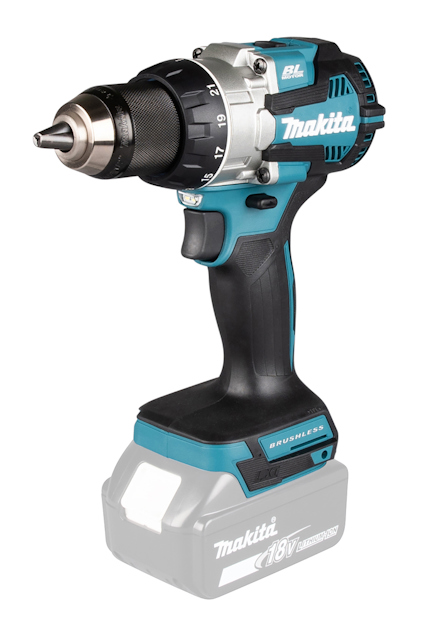 Borrskruvdragare i blå och svart färg från Makita, utan batteri monterat.