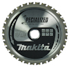 Cirkulär sågklinga med texten "Makita Specialized for Metal Cutting" och detaljer om tillverkning och modellnummer.