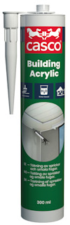 Cylinderformad förpackning med grön etikett, märkt "casco Building Acrylic". Inkluderar appliceringsmunstycke.