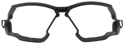 Svarta glasögonramar utan glas, med tjocka skalmar och en robust design.