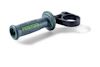 Cylindriskt grått handtag med texten "FESTOOL" i grönt och en cirkulär klämma i svart plast.