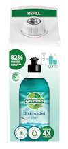 Förpackning med Grumme handdiskmedel Hav 82% mindre plast, refill 750 ml.