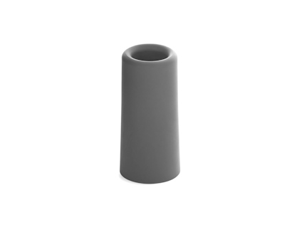 Grått, cylinderformat föremål med öppning på toppen, i minimalistisk design.