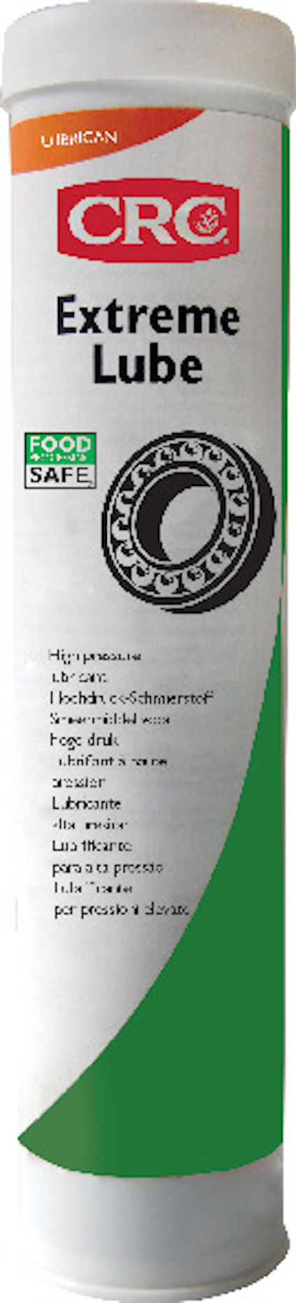 Patron med smörjmedel, märkt "CRC Extreme Lube". Texten inkluderar "Food Safe" och "High pressure lubricant".