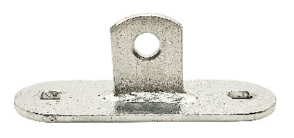 Metallplatta med en upphöjd del i mitten och ett hål.