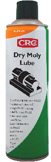 Grön och vit sprayburk märkt "CRC Dry Moly Lube" med en metallapplikator ovanpå.