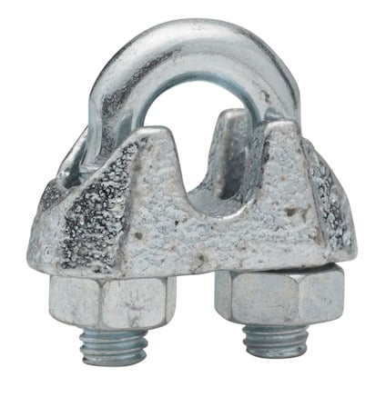 Trådlås av metall med två muttrar och en bygel ovanpå.