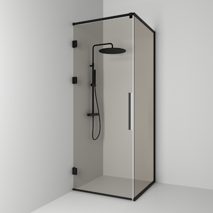 HÖRNDUSCH LANGFOSS RAK/FAST SVART MATT BRONSGLAS 90X230X82CM